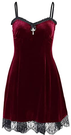 XKBHYD Womens Gothic Velvet Dress Punk Summer Sexy Camisole Dresses Sleeveless Halter Lolita Fairy Dress Emo Grunge Dress