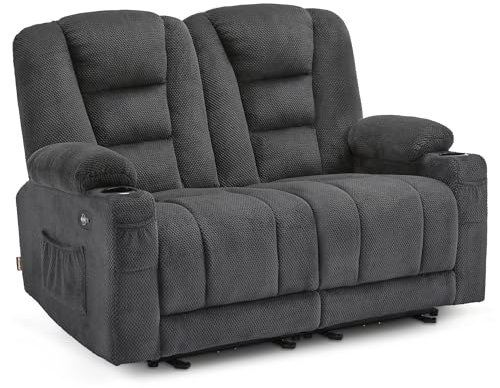 M MCombo Elektrisch 2er Sitzer Sofa mit Schlaffunktion, 2er Relaxsofa mit Taste 150° Verstellbar, Kinosessel mit Liegefunktion, USB & Getränkehalter, 7009 (Grau)
