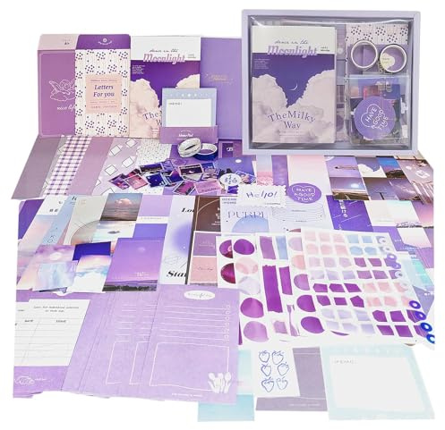ROEOWENE 410 PCS Journal Kit Scrapbooking Pegatinas Scrapbook Papeles diy Scrapbooking Materiales Papeleria Aesthetic Diario Album Scrapbook Manualidades Regalos Mujeres Adolescentes-Morado