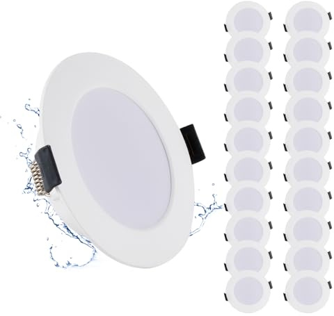 Grebbeam - 20 focos LED empotrables de techo de 5 W, 230 V, IP44, 450 lm, blanco frío, 6000 K, diámetro de agujero de 75-90 mm, para baño, cocina, sala de estar