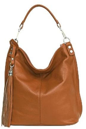 OBC Made IN Italy Damen XL Leder Tasche Business Shopper Schultertasche Ledertasche Umhängetasche Handtasche Nappaleder Cognac