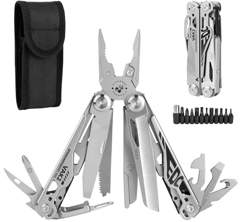 VIPERADE VAK2 Multifunktions Zange, 20-in-1 Faltbar Multitool Werkzeug mit Spitzzange Kabelschneider Säge Feilen Flaschenöffner Schraubendreher für Outdoor und taschenclip mit Gürtel tasche