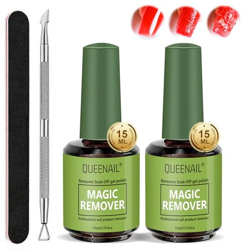 2 Pièces x15ml Dissolvant Vernis Semi Permanent,Dissolvant de Vernis à Ongles en Gel Avec Pousse Cuticule et Limes à Ongles,Remover Vernis Semi Permanent en 3-5 Minutes pour Salons de Manucure
