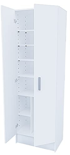 Bricozone Armadio Multiuso A Colonna Ingresso Camera Da Letto Armadietto Con 2 ante e 8 Ripiani Colore Bianco Scarpiera Portascarpe Design Moderno Arredo Arredamento Elegante 59 x 37 x 180 Cm