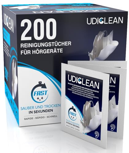 200 Rengöringsservetter för Hörapparater Våta - Udiclean Snabbtorkande Våtservetter Tar Bort Fett Svett Och Smuts - Individuellt Förpackade i Fickformat - för Hörapparater Skärmar Glasögon och Klockor