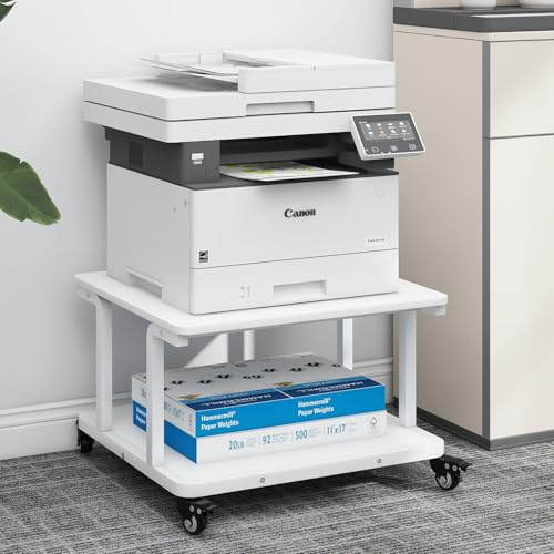 PUNCIA 2-Tier Laser Printer Stand with Storage Shelf for Home Office | 60x50x38cm Large Printer Table Movable Copier Stand Under Desk Heavy Duty Rolling Cart Printer Holder on Wheels White