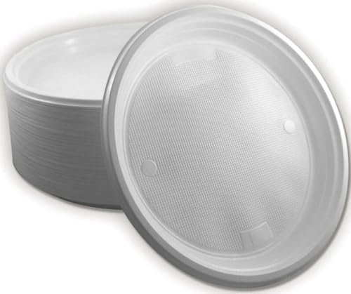 Trendsky 100x Ungeteilt Menüteller Mehrweg Plastikteller Ø 22cm Plastik Teller Kunststoffteller Spülmaschinenbeständig Wiederverwendbar reusable