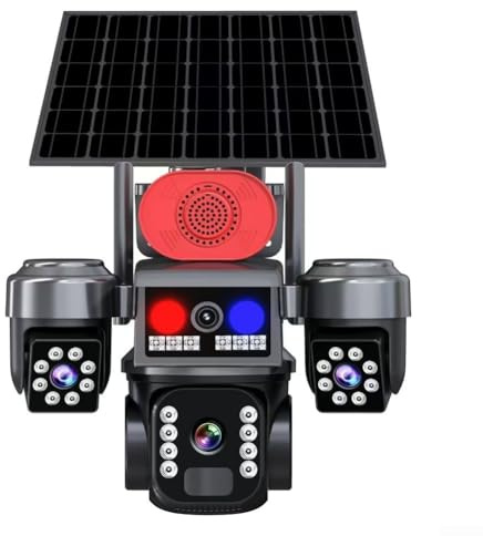 Hasaller Solars Telecamera di sicurezza PTZ WiFi a 360 gradi Telecamera di sicurezza ad energia solare WiFi per esterni con zoom Pan Tilt a tre lenti Ni-ght Vis-ion Dual Detection System IP66