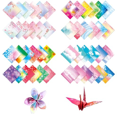 Set de origami, 200 piezas de papel japonés de origami de colores para niños, DIY, varios patrones cuadrados, colores aleatorios