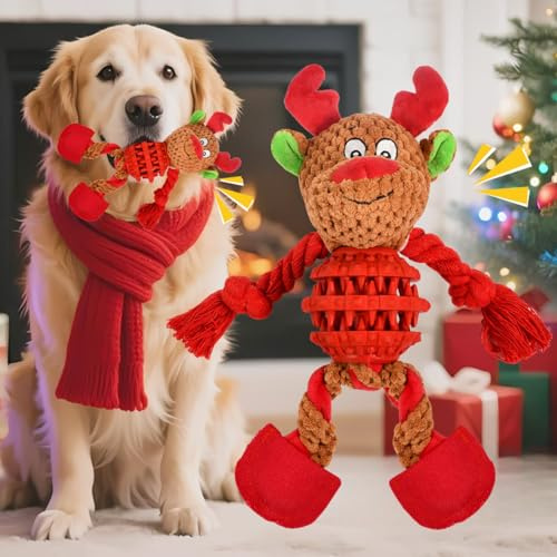 FuxFuis Juguete Navideño para Masticar Juguetes de Perro Juguete de Dentición para Perro Juguet e de Chillón para Perros Algodón Juguetes Interactivo para Cachorro Pequeño Mediano y Grande Perros