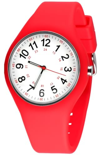APXEL Montres Bracelets Etanche, Montre Femme, Montre de Poignet avec Bracelet en Silicone, Montres Analogique Quartz avec Cadran Facile à Lire, Design Lumineuses pour Etudiantes Filles (Rouge)