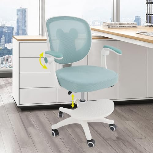 Steeviuzj Silla De Escritorio para Niños, Con Reposabrazos Y Reposapiés, Silla Giratoria Ergonómica para Habitación Infantil, Capacidad De Carga De 100 Kg, Altura Ajustable 36-46 cm(Verde Claro)