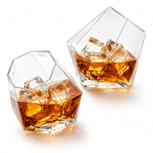 Hbzunt 2 stycken diamantwhiskyglas, 250 ml lutat skottglas, romglas, whiskyglas modernt utseende för bourbon, rum, bartumbler