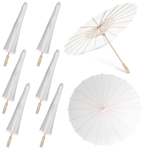 8 Pcs Paper Parasol 60CM Chinese White Paper Handheld Umbrellas for Wedding | DIY Painting Decorative Umbrella Photo Cosplay Prop for Hand Painted Bridal Shower Party Decor