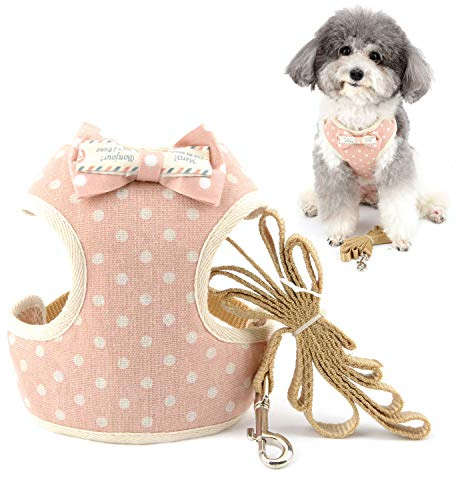 Zunea Harnais et Laisse Anti-Fuite pour Petit Chien Anti Traction à Pois avec Nœud - Maille Souple Rembourrée pour Chiot Chat - Rose S