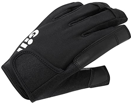 Gill Championship Sailing Gloves - Short Finger with 3/4 Length Fingers- Dura-Grip Fabric 50+ UV Sun Protection & Water Repellent - Black