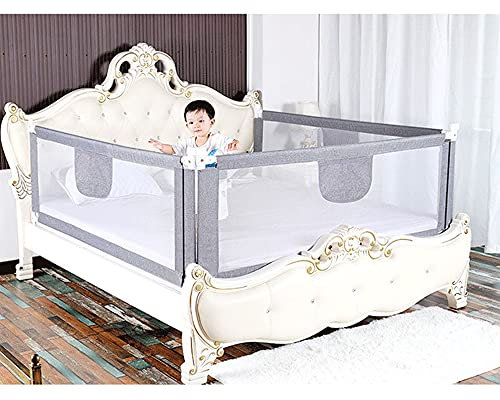 Barrera de cama de 150 cm, rejilla de protección portátil para cuna y cama de padres, color gris