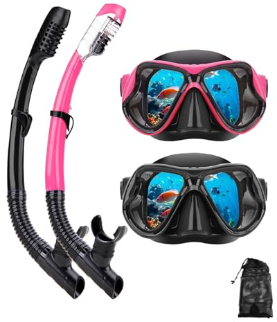 Snorkeling Gear for Adults Youth Kids, Dry-Top Snorkel Mask Set, Anti-Fog Scuba Diving Snorkle mask Set Adult, Panoramic Wide View Dive mask,Snorkeling Packages