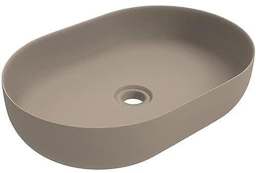 ERCOS Oval Keramik Aufsatzwaschbecken, Badezimmer Waschbecken Farbe Matt Cappuccino, Ohne Überlauf, Maße 600x416 mm
