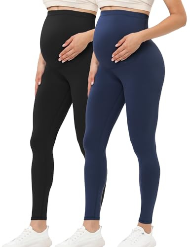Buttergene, Leggings de Maternidad para Mujer, Ropa Deportiva para Embarazo, Pantalones de Yoga, Paquete de 2 Negro/Azul Marino, M