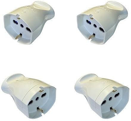 ZOREI 4 Pezzi Presa Schuko Volante, Multistandard Italiano Bipasso, Tedesco Schuko, P11/17 10/16A 250V, 2P+T Max 1500W Bianca