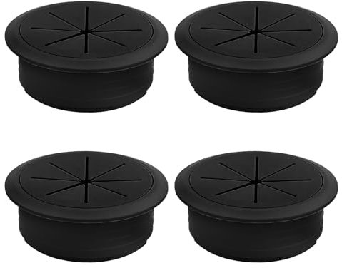 THETAG Pasacables de Plástico Flexible, 4 Piezas Pasacables Escritorio 50mm Ojal de Alambre Cable Negro Cubierta Orificio de Cable Tapa Pasacables para Encimeras y Muebles de Ordenador