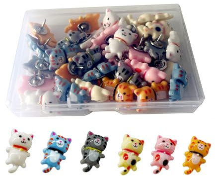 Cat Push Pins for Bulletin Board,Cat Office Supplies Decorative Cute Thumb Tacks for Cork Board Hanging Posters Photos Maps （30pcs）