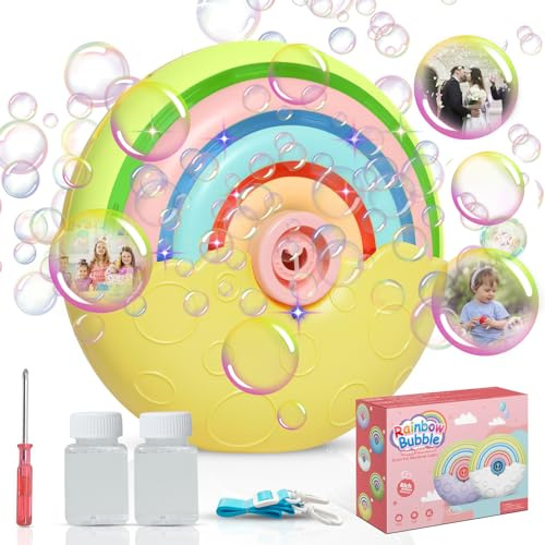 Bombble Automatic Bubble Machine, Portable Rainbow Bubble Machine 1500+ Bubbles/Min with Bubble Solution*2, Bubble Toys for Children for Outdoor/Party/Wedding Best Birthday