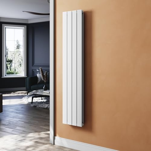 SUNXURY Radiatore piatto, colore bianco, 1600 x 311 mm, radiatore per bagno, design verticale, a doppio strato, con attacco centrale
