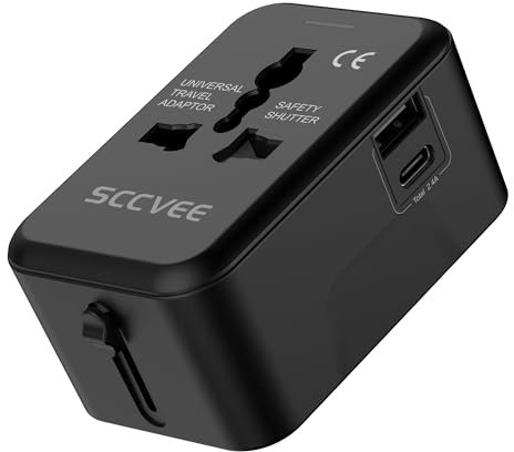 Adaptateur de Voyage Universel, Adaptateur de Prise de Courant International Adaptateur de Voyage Global Tout-en-Un convertisseur d'alimentation Chargeur Mural USB Type C concerner USA EU UK AUS