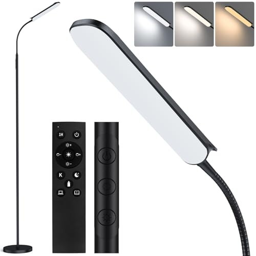 LED Floor Lamp 18W, Dimmable Modern Standing Light with 4 Color Temperature, Remote & Touch Control, 360° Adjustable Gooseneck, 1Hour Timer, Reading Floor Lamp For Living Room Bedroom Office（Black）