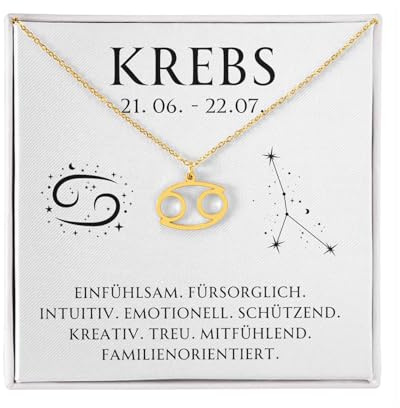 BYLITZ Sternzeichen Kette mit LED Geschenkbox und Karte Zodiak Halskette mit Anhänger für Frauen Damen Tochter Nichte Enkelin Freundin Mädchen (Krebs | Gold)