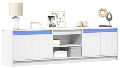 Sufrk TV-bänk med LED vit 180 x 34 x 50 cm av spånskiva, TV-skåp, TV-skåp, TV-ställ och låda, konsolskåp, modernt skänk