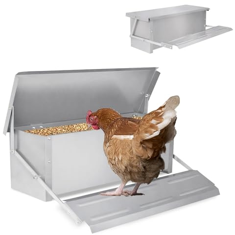 ORHEYA Comedero automático para gallinas de 10 kg, en acero galvanizado, comedero para aves con patas a prueba de ratas y cubierta impermeable para gallinas, patos