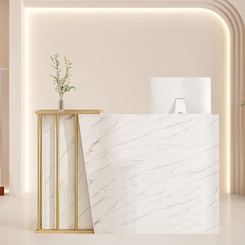 Weiße Empfangstheke mit Kassentisch-Funktion - Stabile Rezeption aus Holz & Metall für Geschäfte,Hotel Small Bar Beauty Salon Bekleidungsgeschäft Kassierer Rezepti(Size:100x40x90cm,Color:marble)
