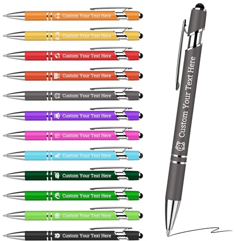 YZXCMHJ Stylo à Bille Rétractable Personnalisable-Gravure Textes&Logos Personalisés-Double Pointe(Écriture+Tactile)-Corps Métallique avec Revêtement Gel Antirayure-12Couleurs-Cadeaux Professionnels