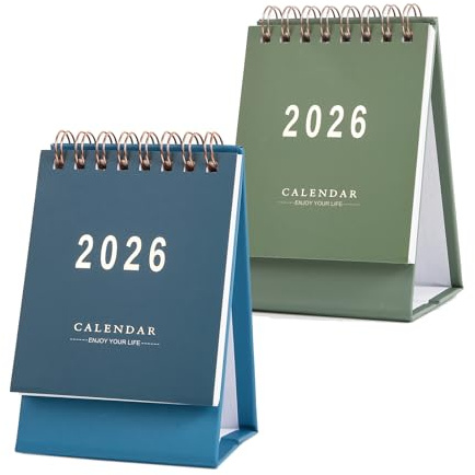 2 Pcs Mini Desk Calendar 2025-2026, Pocket Calendar from July 2025 to December 2026, Monthly Small Desktop Calendar, Academic Year Planner for Home Office School (Dark Blue/Green)