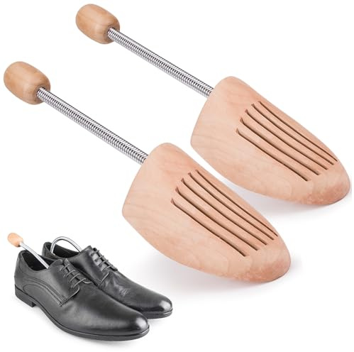 TULMERO Lot de 2 embauchoirs pour chaussures et bottes en bois de pin respirant avec double ressort pour une forme et une fraîcheur parfaites, 2 paires, 43-44