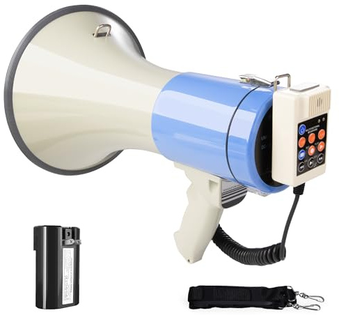 MyMealivos 50W Megaphone with Rechargeable Battery Cover up to 1600ft Equipped A Multifunctional Handheld MIC with Multiple Sirens, Recording and Sound Amplification, Supports AUX/USB/SD Input-Gray