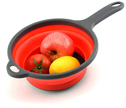 GLEAVI Collapsible Telescopic Silicone Vegetable Strainer Basket with Long Handle, 2pcs Kitchen Fruit Washing Bowl for Sink Drainage and Food Rinsing, Space-Saving Kitchen Gadget Random Random Color