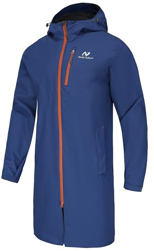 NORDIC OUTLAND Rain Jacket Men,Waterproof Breathable Long Raincoat with Hood Mesh Lining,Windbreaker for outdoor activities (US, Alpha, X-Large, Regular, Regular, Dark Blue)