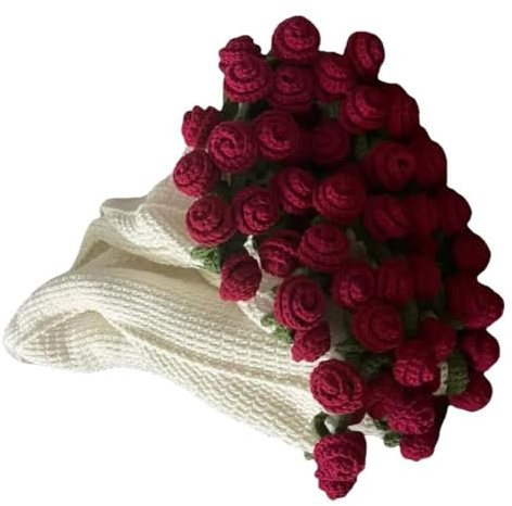 FANSHINUO Coperta fatta a mano all'uncinetto con bouquet di rose, morbida e leggera, per festa della mamma, compleanno, decorazione per la casa