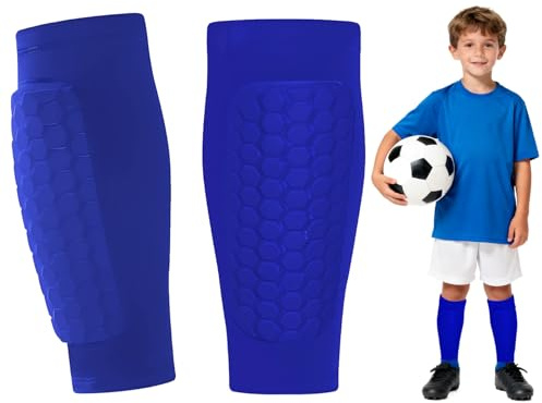 1 par espinilleras fútbol para niños jóvenes, espinilleras ski, Protecciones de Fútbol Anticolisión Celular, para Evitar colisiones para fútbol, Baloncesto, Voleibol, Azul, 5-10 años