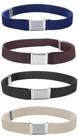 GNALIA Cintura Bambino, 4 Pezzi Cintura Elastica Regolabile Con Fibbia Quadrata Per 2-13 Anni, Jeans Pantaloncini Pantaloni, Nero Blu Scuro Marrone Beige, 60-80