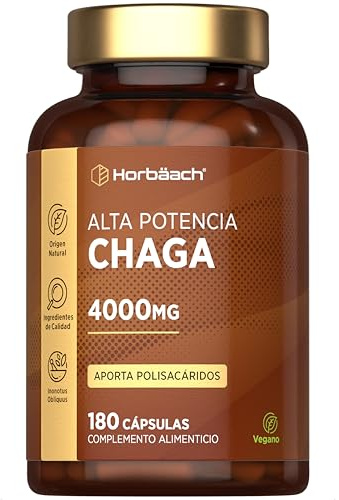 Chaga Mushroom Cápsulas 4000mg | Suplemento de Hongos Vegano de Alta Potencia | 180 Cápsulas de Polvo | De Origen Natural | Horbaach
