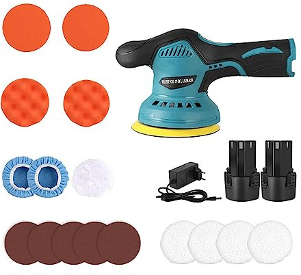 21V Polisseuse Voiture,125mm Double Action Polisseuse Orbitale Voiture,8 Vitesse Variable 5500RPM,Lustreuse Polisseuse Voiture Sans Fil ave 2 Batteries,pour Le Polissage,Cirage,Ponçage (2 Batteries)