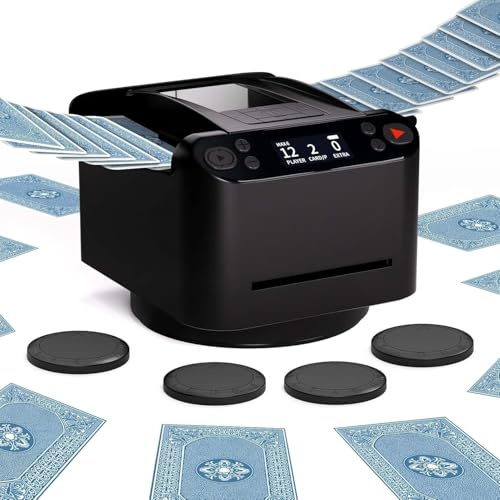 QUICARD Mezclador automático de cartas y distribuidor 2 en 1, 2 juegos de cartas, admite 2-12 jugadores, 4 mandos a distancia, máquina de batidora de cartas recargable a través de Tybe-C, salida de