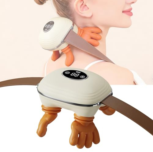 Masajeador Cervical y Espalda 4D a Mano Biónica, Masajeador Cuello Eléctrico, Masajeador de Cuello Inalámbrico 4D con 3 Niveles de Intensidad y 2 Niveles de Calor para Relajar Los Músculos (blanco)
