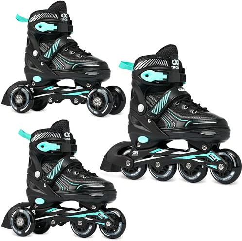 Patinaje en línea Croxer Optima tamaño Ajustable Negro/Menta Talla 39 a 42 (24cm-26.5cm) Hombre Mujer Adulto niño niña Patines