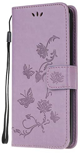 Samsung Galaxy A51 Case, Shockproof Flip PU Leather Slim Fit Wallet Phone Case Lotus Butterfly with Stand Card Slot Holder Gel Bumper Folio Protective Cover for Samsung Galaxy A51 Light Purple